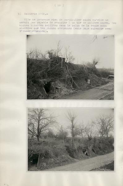 Photo du dossier de l'étude des positions allemandes dans la région du Plateau  de Loermont, guerre 1914-1918, plan et interprétation photographique d'une batterie comme exemple.