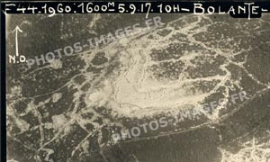 Vue d'avion de la guerre des mines &agrave; Bolante en 1917