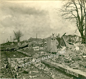 Photo de la gare de Ham complètement détruite à l'explosif pendant la guerre 14-18