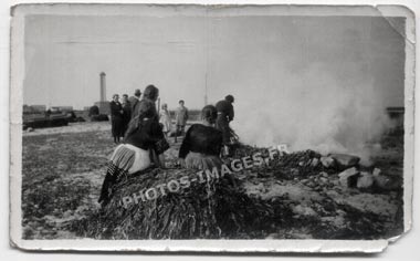 Le brûlage du goëmon à Saint-Guénolé, photo ancienne de 1930