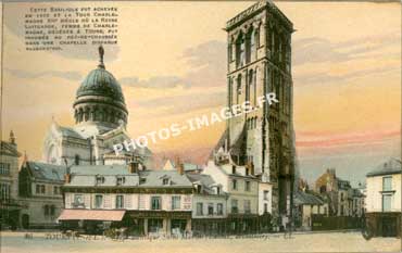 La basilique St-Martin et la tour Charlemagne, photo ancienne à Tours