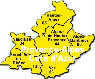Carte de la région Provence Alpes Côte d'Azur pour les photos anciennes