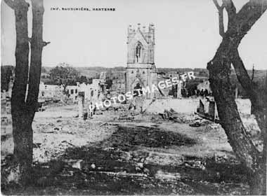 Photo ancienne du village de Sommeilles détruit en carte postale de 1918
