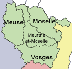 carte de la région alsacienne avec les départements de Lorraine