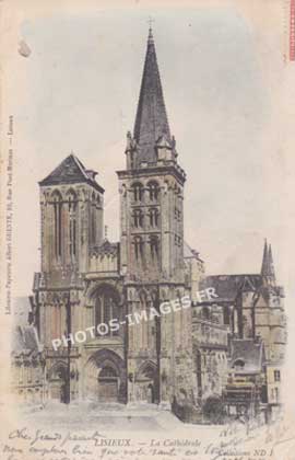 Cathédrale de Lisieux sur une photo carte postale ancienne de 1900