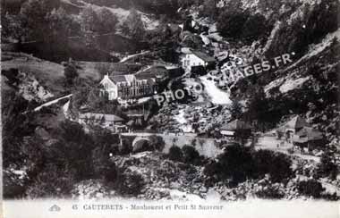 Ancienne photo de Mauhourat et du Petit-Saint-Sauveur aux Cauterets sur une carte postale de 1920