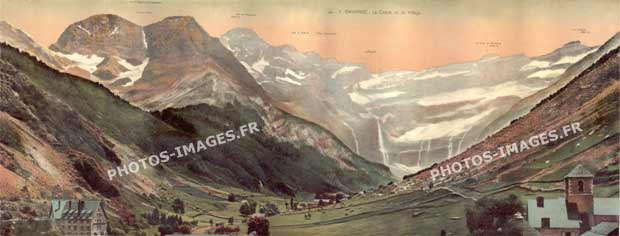 Ancienne photo du Cirque de Gavarnie en panoramique de 1920