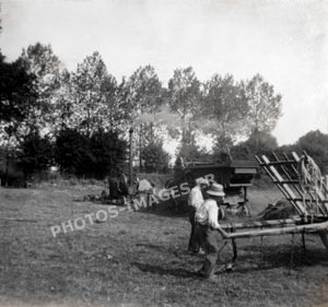 Le battage du trèfle en Maine et Loire, photo ancienne de 1928