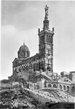 Ancienne photo de la basilique Notre-Dame-de-la-Garde à Marseille en 1930