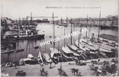 Ancienne photo du vieux port de Marseille en carte postale de 1900