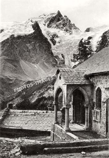 L'église des Terrasses et la Meije prise de vue vers 1900