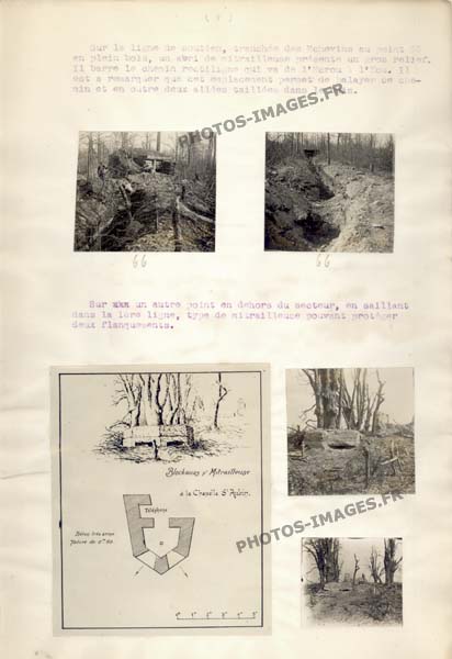 Photo du dossier de l'étude des positions allemandes dans la région du Plateau  de Loermont, guerre 1914-1918, abri pour mitrailleuse
    et blockhaus à la chapelle Saint-Aubin