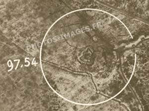 Photo aérienne de la pièce 97,54 du Plateau de Loermont, Oise, guerre 1914-1918