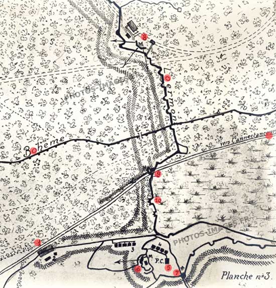 Plan du boyau de Bohême et de la tranchée de Loermont du Plateau  de Loermont, Oise, guerre 1914-1918 ww1